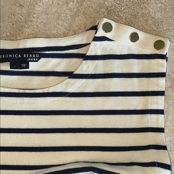 VERONICA BEARD Nautical Dress, Navy/Cream Striped Top, tiered Navy skirt. LG EUC - Picture 7 of 17